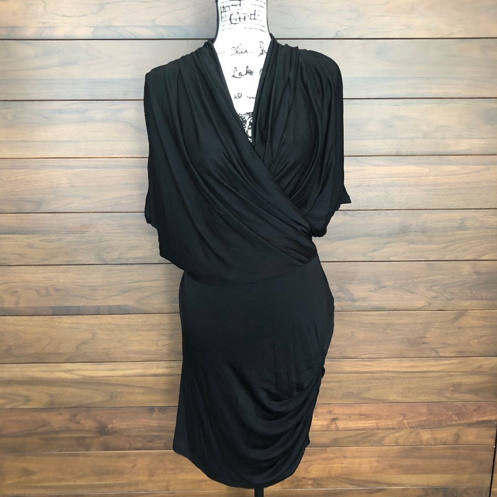 V Neck 3/4 Sleeve Black Cocktail Dress